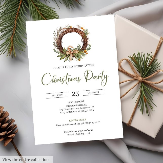 Rustic Neutral Earthy Cozy Watercolor Minimalist  Inbjudningar (Rustic Neutral Earthy Cozy Watercolor Minimalist Christmas Party)