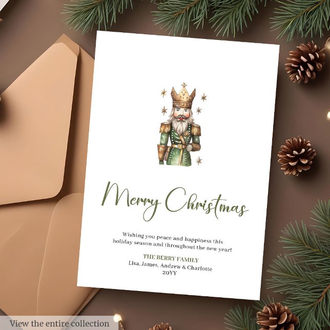 Rustic neutral earthy tones nutcracker Christmas Julkort (Rustic neutral earthy tones nutcracker Christmas Holiday Card )