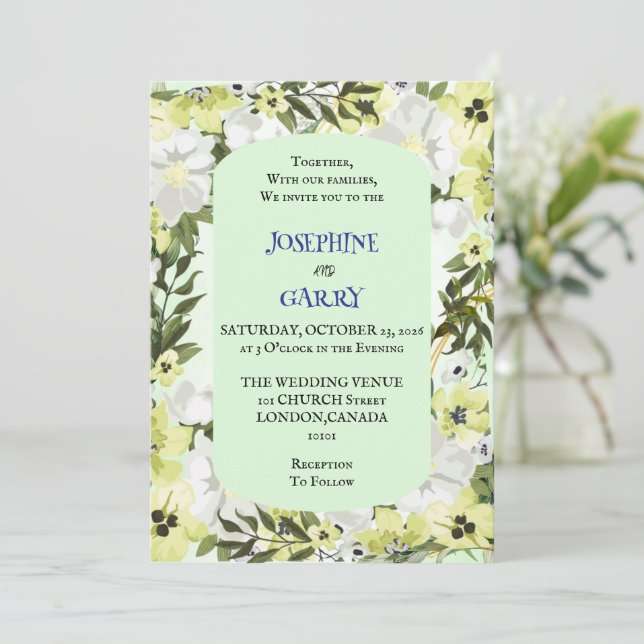 Rustic Neutral Floral Wedding Invitation Inbjudningar (Stående Fram)