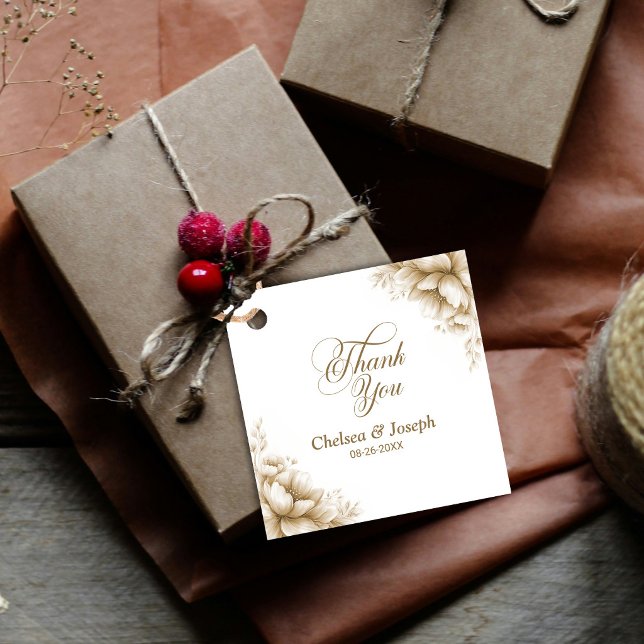 Rustic Neutral Floral Wedding Thank You Gåvor Etiketter (Skapare uppladdad)