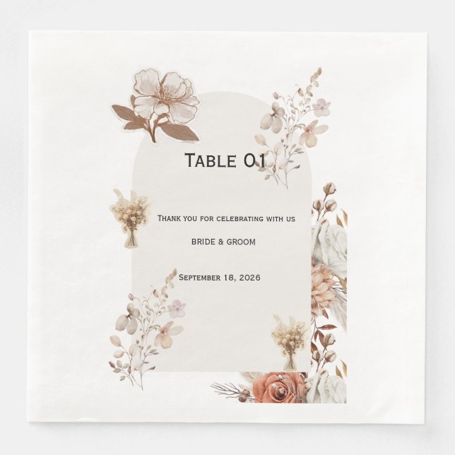 Rustic Neutral Wedding Table Numbers Pappersservett (Framsida)