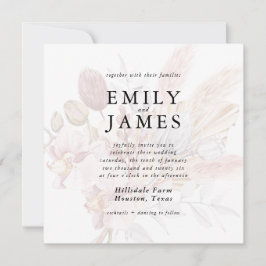 Rustic Neutralt Beige Boho Blommigt Bröllop Inbjudningar