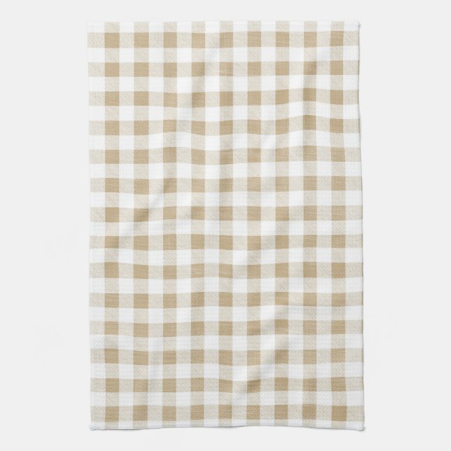 Rustic Neutralt Beige Gingham Buffalo Play Kökshandduk (Vertikal)