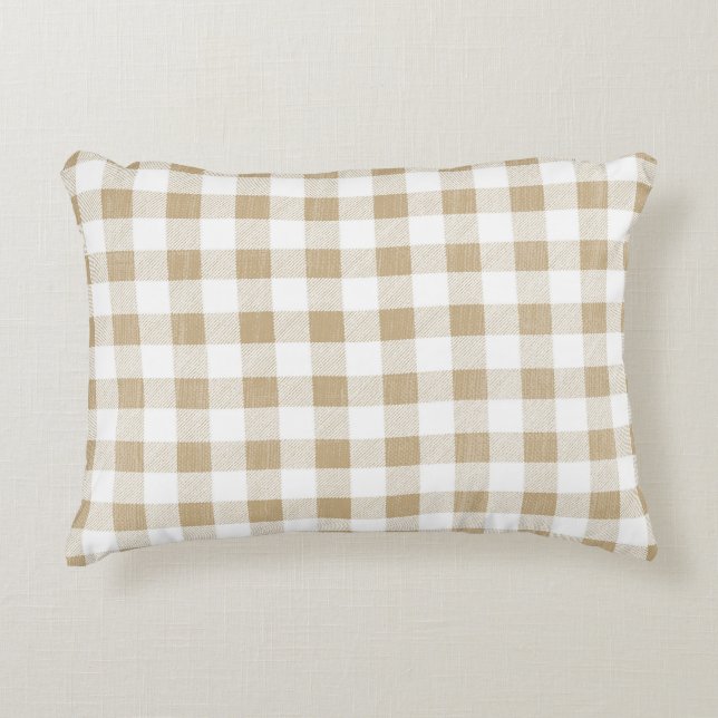 Rustic Neutralt Beige Gingham Play Accent Pillow Prydnadskudde (Framsidan)