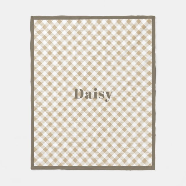 Rustic Neutralt Beige Gingham Play Namn Fleecefilt (Framsidan)