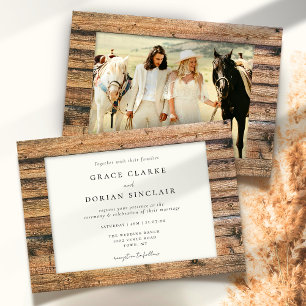 Rustic Neutralt Boho Barn Wood Ram Photo Bröllop Inbjudningar