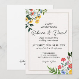 Rustic Neutralt Boho Blommigt Bröllop Inbjudningar