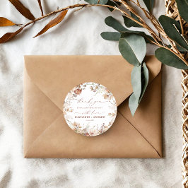 Rustic Neutralt Boho Blommigt Bröllop Runt Klistermärke