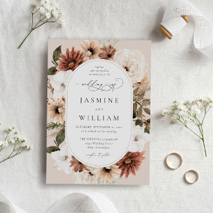 Rustic Neutralt Boho Blommigt Bröllop S2 - Beige I Inbjudningar