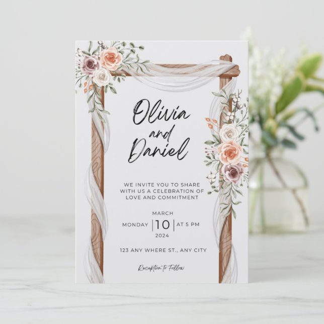 Rustic Neutralt Boho Blommigt bröllopsinbjudan Inbjudningar (Stående Fram)