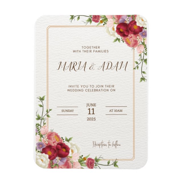 Rustic Neutralt Boho Blommigt bröllopsinbjudan Magnet (Vertikal)