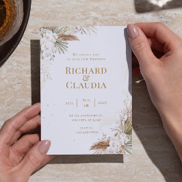 Rustic Neutralt Boho Blommigt & Elegant bröllop Inbjudningar