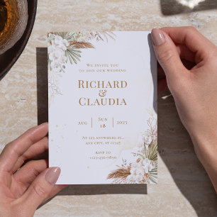 Rustic Neutralt Boho Blommigt & Elegant bröllop Inbjudningar