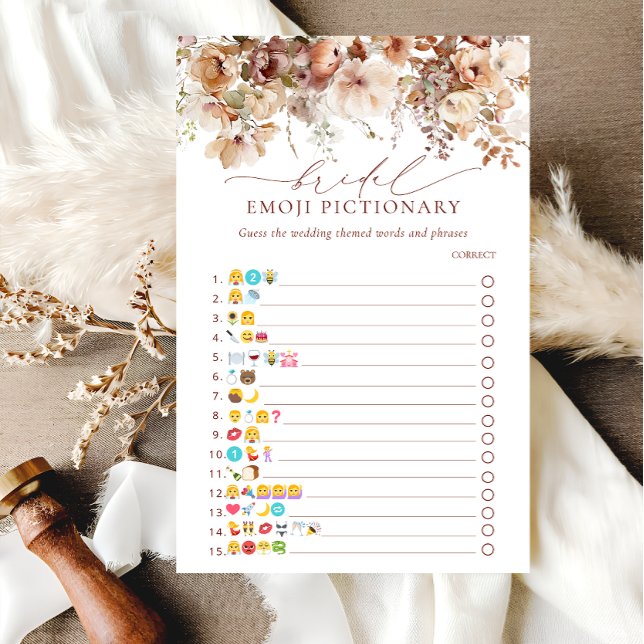 Rustic Neutralt Boho Blommigt Emoji Pictionary Gam (Skapare uppladdad)