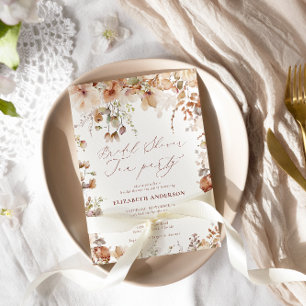 Rustic Neutralt Boho Blommigt Möhippa Tea Inbjudningar