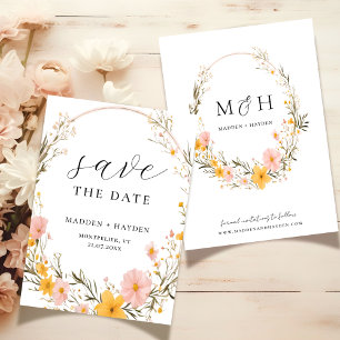 Rustic Neutralt Boho Blommigt Wildblomma Bröllop Spara Datumet