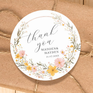 Rustic Neutralt Boho Blommigt Wildblomma Tack Runt Klistermärke
