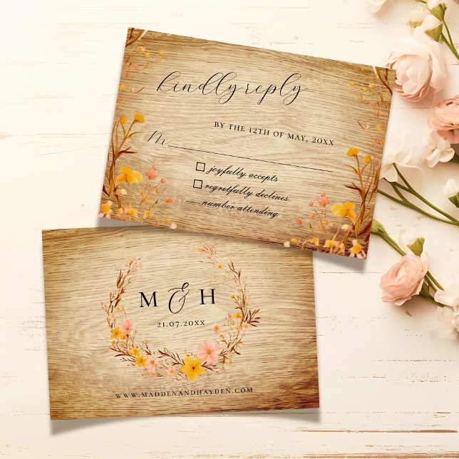 Rustic Neutralt Boho Blommigt WildblommWood-utseen OSA Kort (Skapare uppladdad)