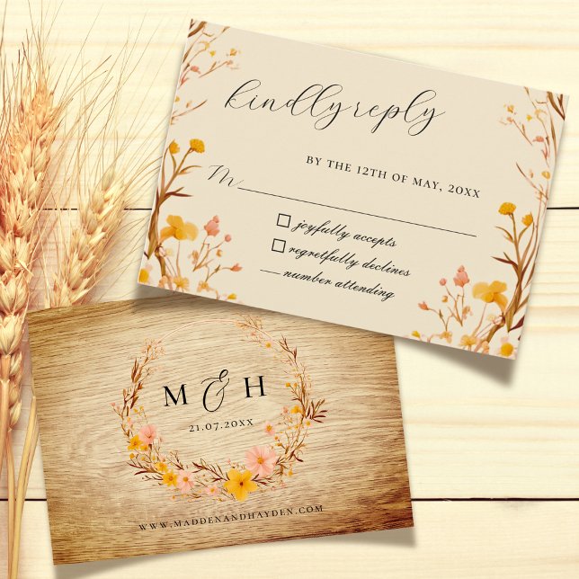 Rustic Neutralt Boho Blommigt WildblommWood-utseen OSA Kort (Skapare uppladdad)