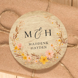 Rustic Neutralt Boho Blommigt WildblommWood-utseen Runt Klistermärke