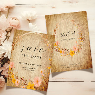 Rustic Neutralt Boho Blommigt WildblommWood-utseen Spara Datumet