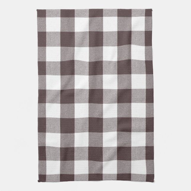Rustic Neutralt Brown White Gingham Buffalo Play Kökshandduk (Vertikal)