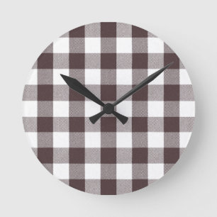 Rustic Neutralt Brown White Gingham Buffalo Play Rund Klocka