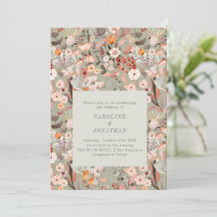 Rustic Neutralt Earth Tones Blommigt Boho Bröllop Inbjudningar