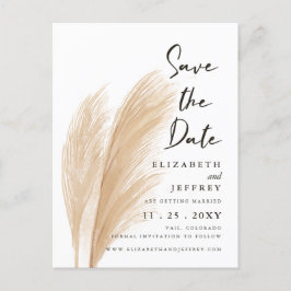 Rustic Neutralt Earthy Boho Pampas Grass Bröllop A Meddelande Vykort