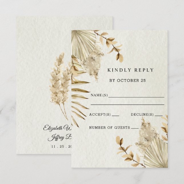 Rustic Neutralt Earthy Boho Pampas Grass Bröllop OSA Kort (Fram/baksida)