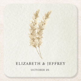 Rustic Neutralt Earthy Boho Pampas Grass Bröllop Underlägg Papper Kvadrat