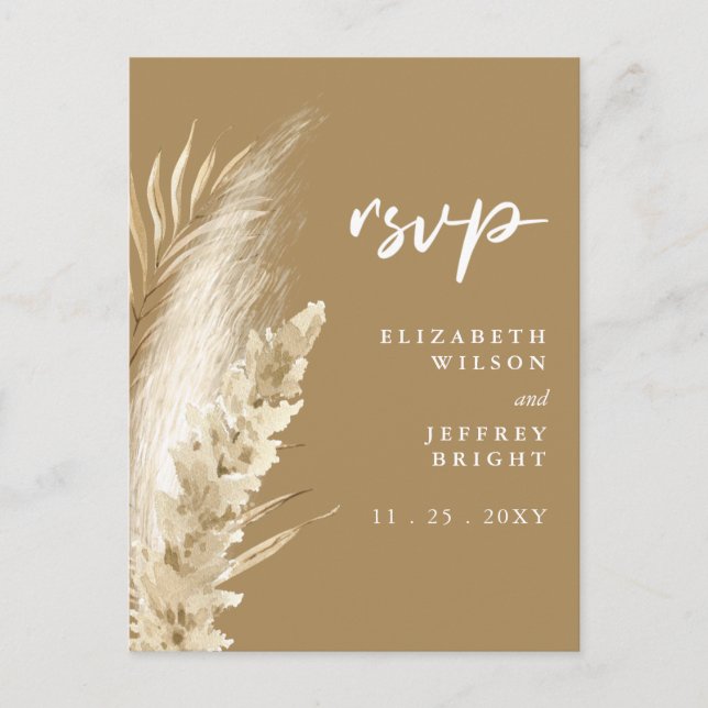 Rustic Neutralt Earthy Boho Pampas Grass OSA Inbjudan Vykort (Framsida)