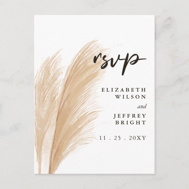 Rustic Neutralt Earthy Boho Pampas Grass OSA Invit Inbjudan Vykort (Framsida)