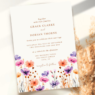 Rustic Neutralt Ivory White Boho Wildblomma Bröllo Inbjudningar