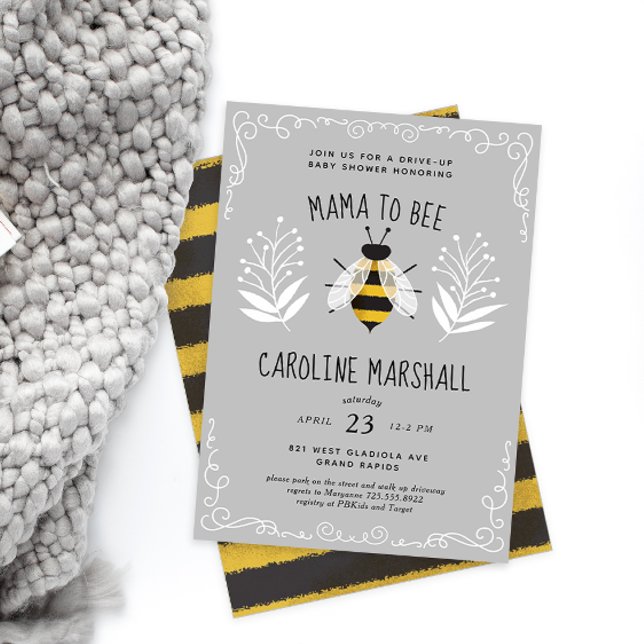 Rustic Neutralt Mamma till Bee Baby Drive-up Showe Inbjudningar (Skapare uppladdad)
