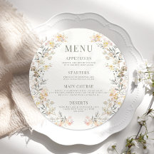 Rustic Neutralt Wildblomma Bröllop Round Flat Menu