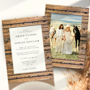 Rustic Neutralt Wood Ram Boho Photo Bröllop Inbjudningar