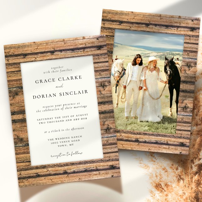 Rustic Neutralt Wood Ram Boho Photo Bröllop Inbjudningar (Skapare uppladdad)