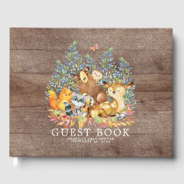 Rustic Neutralt Woodland Baby Shower Guest Bok