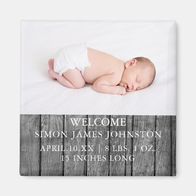 Rustic Newborn Announcement Magnet (Framsidan)