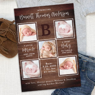 Rustic Newborn Baby Personlig 5 Fotofödelse Meddelande