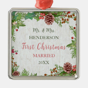 Rustic Newlyweds 1:a julmilsten Keepsaké Julgransprydnad Metall