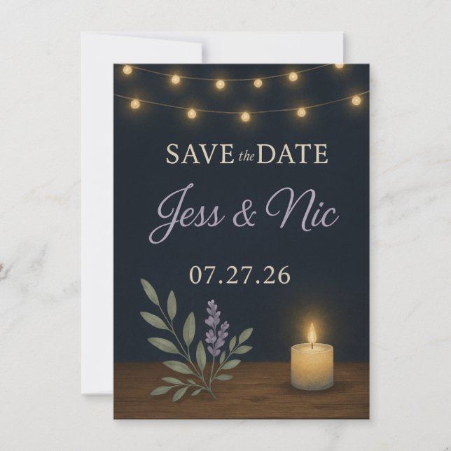 Rustic Night Glow Save the Date Card – Flat Card (Framsida)