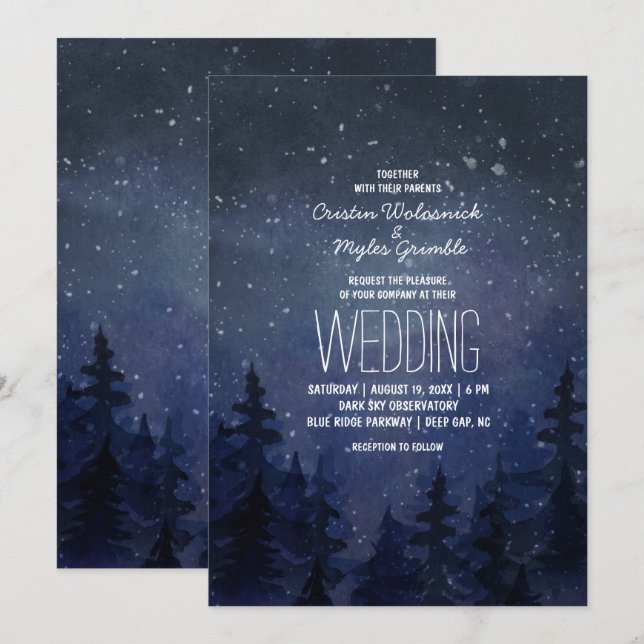 Rustic Night Himmel Forest Bröllop Inbjudningar (Fram/baksida)