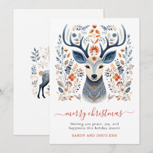 Rustic Nordic Reindeer Jul Foliage Julkort