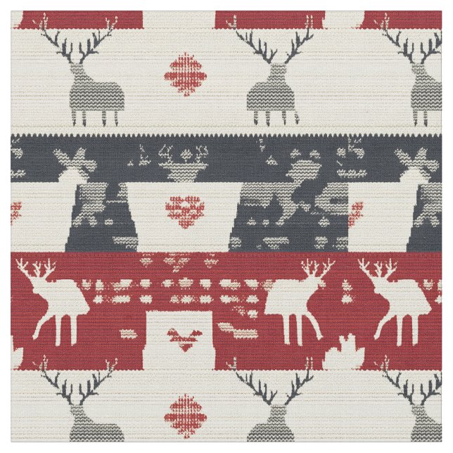 Rustic Nordic Reindeer & Snowflake | Sticka Mönste Tyg (Närbild)