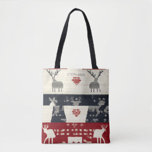 Rustic Nordic Reindeer & Snowflake Sticka Mönste Tygkasse