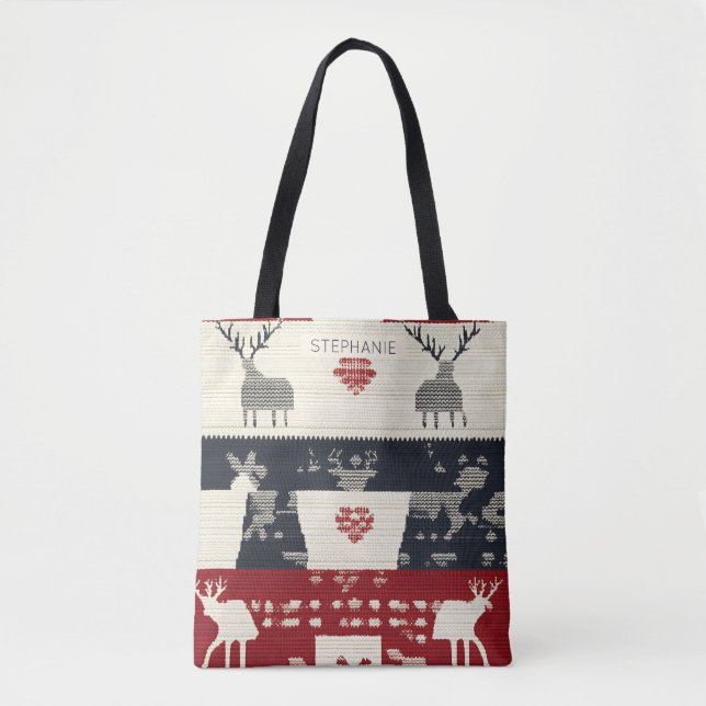 Rustic Nordic Reindeer & Snowflake | Sticka Mönste Tygkasse (Framsida)