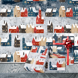 Rustic Nordic Snowy Winter Mountain Village Presentpapper