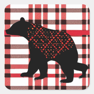 Rustic Northwood Black Bear Silhouette på inläggen Fyrkantigt Klistermärke